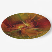 抽象芸術赤オレンジ色の茶色の緑のフラクタルアートフラワー ペーパープレート (アングル)