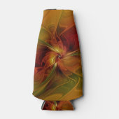 抽象芸術赤オレンジ色の茶色の緑のフラクタルアートフラワー ボトルクーラー (正面)