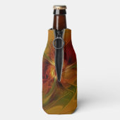 抽象芸術赤オレンジ色の茶色の緑のフラクタルアートフラワー ボトルクーラー (ボトル裏面)