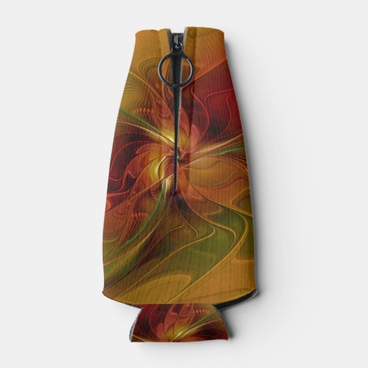 抽象芸術赤オレンジ色の茶色の緑のフラクタルアートフラワー ボトルクーラー (裏面)