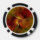 抽象芸術赤オレンジ色の茶色の緑のフラクタルアートフラワー ポーカーチップ (裏面)