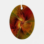 抽象芸術赤オレンジ色の茶色の緑のフラクタルアートフラワー メタルオーナメント (正面左)