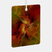 抽象芸術赤オレンジ色の茶色の緑のフラクタルアートフラワー メタルオーナメント (正面右)