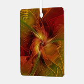 抽象芸術赤オレンジ色の茶色の緑のフラクタルアートフラワー メタルオーナメント (正面左)