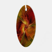 抽象芸術赤オレンジ色の茶色の緑のフラクタルアートフラワー メタルオーナメント (正面左)
