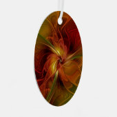 抽象芸術赤オレンジ色の茶色の緑のフラクタルアートフラワー メタルオーナメント (正面右)