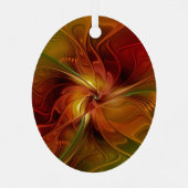 抽象芸術赤オレンジ色の茶色の緑のフラクタルアートフラワー メタルオーナメント (裏面)