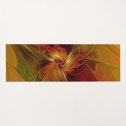 抽象芸術赤オレンジ色の茶色の緑のフラクタルアートフラワー ヨガマット (裏面(横))