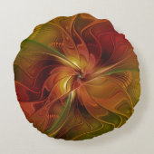 抽象芸術赤オレンジ色の茶色の緑のフラクタルアートフラワー ラウンドクッション (裏面)