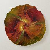 抽象芸術赤オレンジ色の茶色の緑のフラクタルアートフラワー ラウンドクッション (裏面)