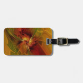 抽象芸術赤オレンジ色の茶色の緑のフラクタルアートフラワー ラゲッジタグ (正面横)