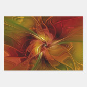抽象芸術赤オレンジ色の茶色の緑のフラクタルアートフラワー ラッピングペーパーシート (正面)