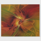 抽象芸術赤オレンジ色の茶色の緑のフラクタルアートフラワー ラッピングペーパー (フラット)