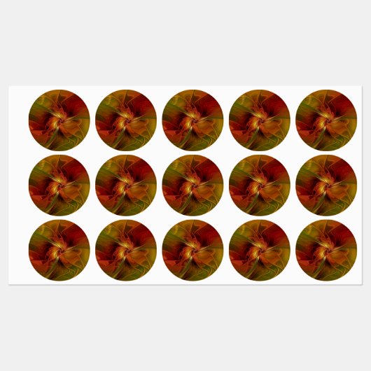 抽象芸術赤オレンジ色の茶色の緑のフラクタルアートフラワー ラベル (シート)