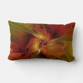 抽象芸術赤オレンジ色の茶色の緑のフラクタルアートフラワー ランバークッション (裏面)