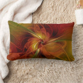 抽象芸術赤オレンジ色の茶色の緑のフラクタルアートフラワー ランバークッション (ブランケット)