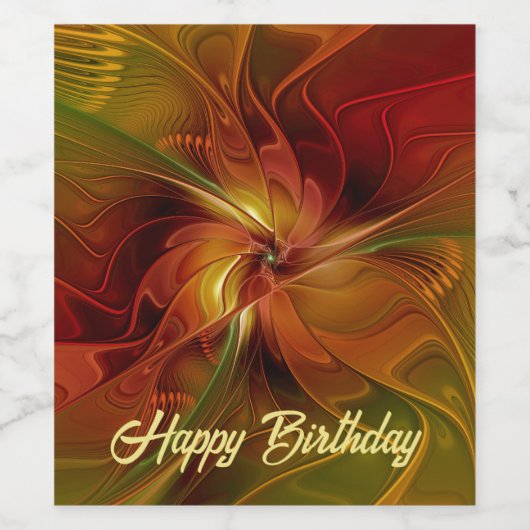 抽象芸術赤オレンジ色の茶色の緑のフラクタルアートフラワー ワインラベル (シングルラベル)