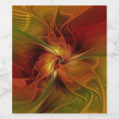 抽象芸術赤オレンジ色の茶色の緑のフラクタルアートフラワー ワインラベル (シングルラベル)