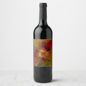 抽象芸術赤オレンジ色の茶色の緑のフラクタルアートフラワー ワインラベル (正面)