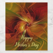 抽象芸術赤オレンジ色の茶色の緑のフラクタルアートフラワー ワインラベル (シングルラベル)