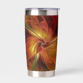 抽象芸術赤オレンジ色の茶色の緑のフラクタルアートフラワー 保温保冷タンブラー