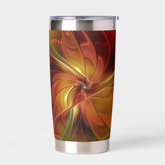 抽象芸術赤オレンジ色の茶色の緑のフラクタルアートフラワー 保温保冷タンブラー (左面)