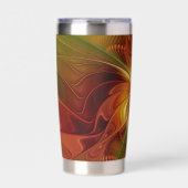 抽象芸術赤オレンジ色の茶色の緑のフラクタルアートフラワー 保温保冷タンブラー (正面)