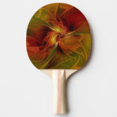 抽象芸術赤オレンジ色の茶色の緑のフラクタルアートフラワー 卓球ラケット (正面)