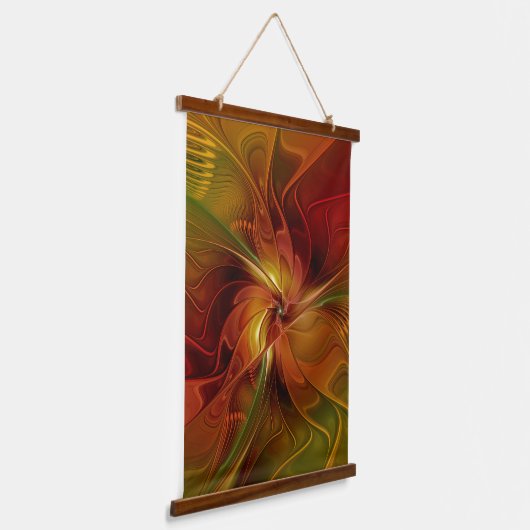 抽象芸術赤オレンジ色の茶色の緑のフラクタルアートフラワー 吊り下げ型タペストリー (傾斜あり)