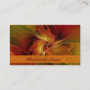 抽象芸術赤オレンジ色の茶色の緑のフラクタルアートフラワー 名刺