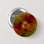 抽象芸術赤オレンジ色の茶色の緑のフラクタルアートフラワー 缶バッジ (正面&裏面)