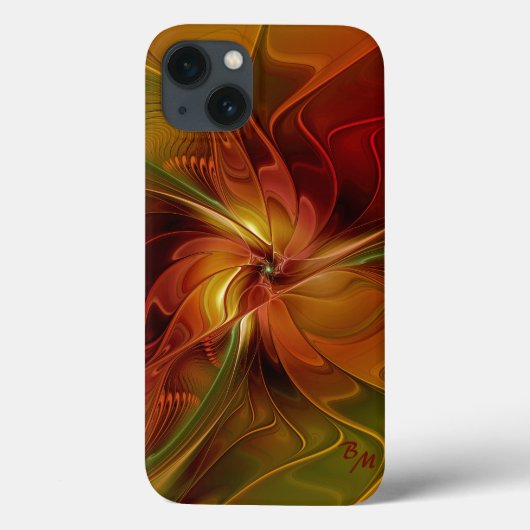 抽象芸術赤オレンジ色の茶色の緑のフラクタルアートフラワー Case-Mate iPhoneケース (裏面)