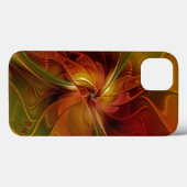 抽象芸術赤オレンジ色の茶色の緑のフラクタルアートフラワー Case-Mate iPhoneケース (裏面 (横))