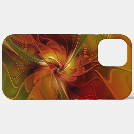 抽象芸術赤オレンジ色の茶色の緑のフラクタルアートフラワー Case-Mate iPhoneケース (裏面 (横))
