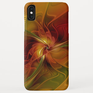 抽象芸術赤オレンジ色の茶色の緑のフラクタルアートフラワー iPhone XS MAXケース