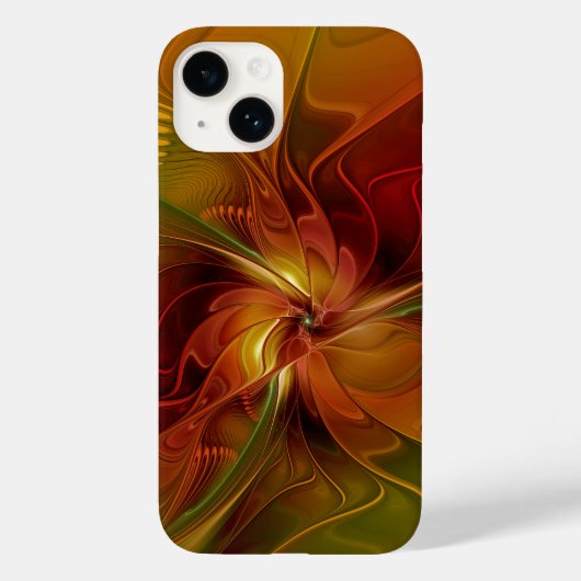 抽象芸術赤オレンジ色の茶色の緑のフラクタルアートフラワー Case-Mate iPhoneケース (裏面)