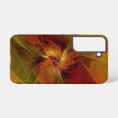 抽象芸術赤オレンジ色の茶色の緑のフラクタルアートフラワー SAMSUNG GALAXYケース (裏面横)
