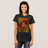 抽象芸術赤オレンジ色の茶色の緑のフラクタルアートフラワー Tシャツ (正面フル)