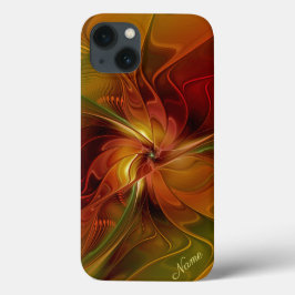 抽象芸術赤オレンジ色の茶色の緑のフラクタルアート名 iPhone 13ケース