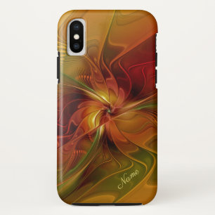 抽象芸術赤オレンジ色の茶色の緑のフラクタルアート名 iPhone XSケース