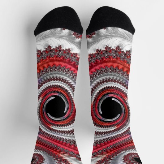 抽象芸術赤グラデーション緩和曲線フラクタル ソックス (上部)