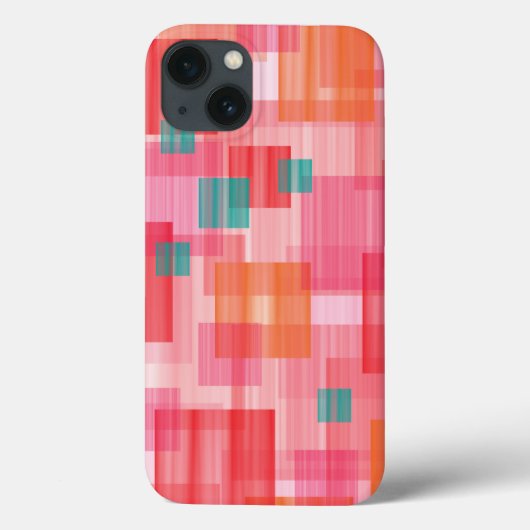 抽象芸術赤ピンクティール(緑がかった色)幾何正方形パターン Case-Mate iPhoneケース (裏面)