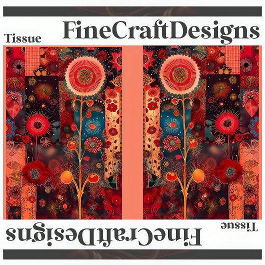 抽象芸術赤フローラキルトスタイルデコパージュL+R 142 薄葉紙