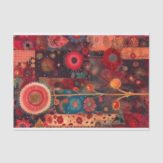 抽象芸術赤フローラキルトスタイルデコペ離れージ142 薄葉紙 (正面)