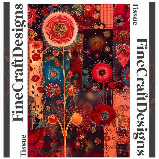 抽象芸術赤フローラキルトスタイルデコペ離れージ142 薄葉紙