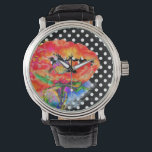 抽象芸術赤フローラ水色ポピー水玉模様 腕時計<br><div class="desc">水色絵画病</div>