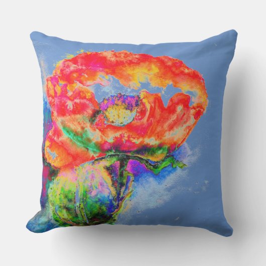 抽象芸術赤水色フローラ絵画 クッション (正面)