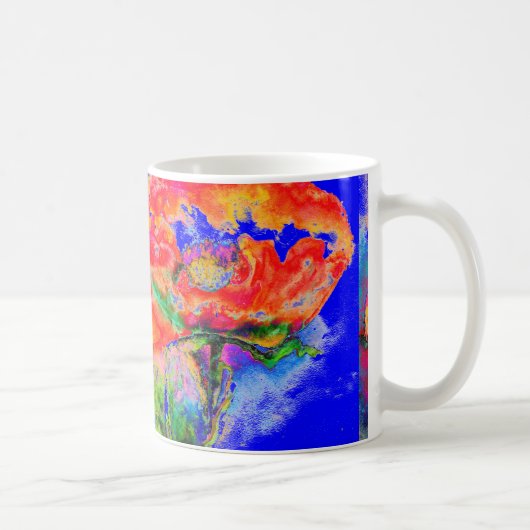 抽象芸術赤水色フローラ絵画 コーヒーマグカップ (右)