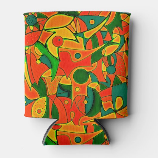 抽象芸術赤色の断片的なパッチワーク 缶クーラー (正面)