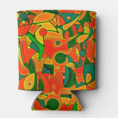 抽象芸術赤色の断片的なパッチワーク 缶クーラー (裏面)